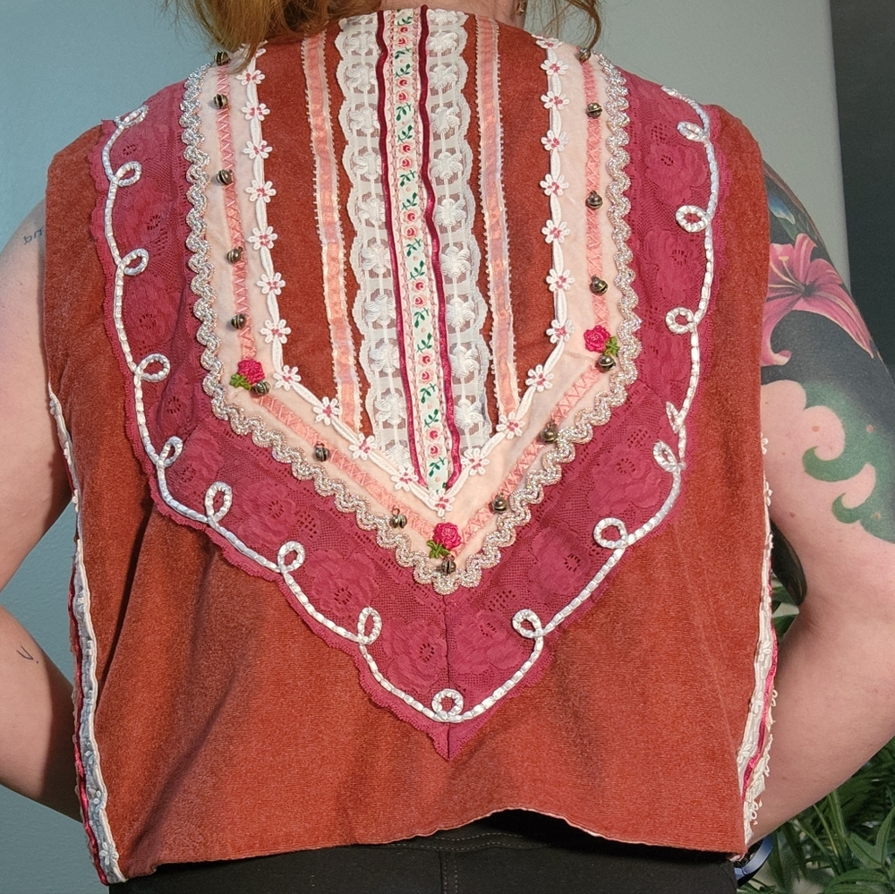 Pink Embroidered Patchwork Reversible Vest - image 2